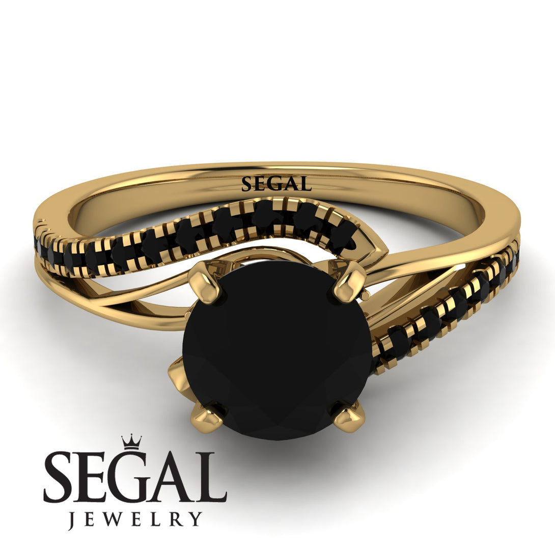 Twist Shank Black Diamond Engagement Ring - Maria No. 37