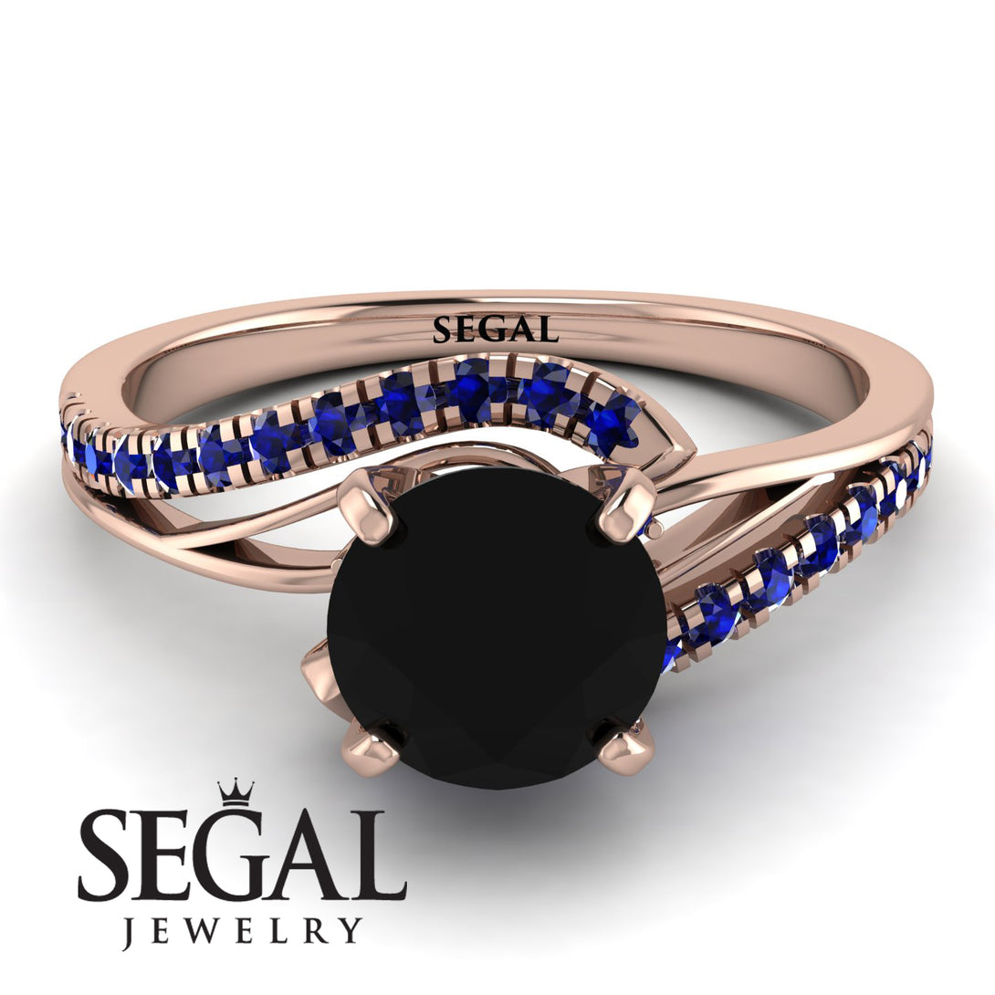 Twist Shank Black Diamond Engagement Ring - Maria No. 68