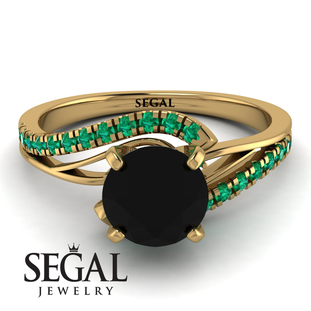 Twist Shank Black Diamond Engagement Ring - Maria No. 22