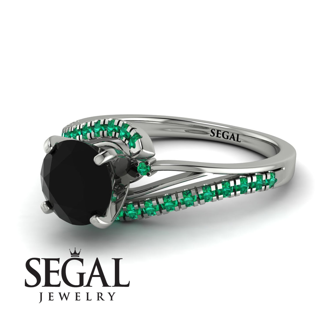 Twist Shank Black Diamond Engagement Ring - Maria No. 24