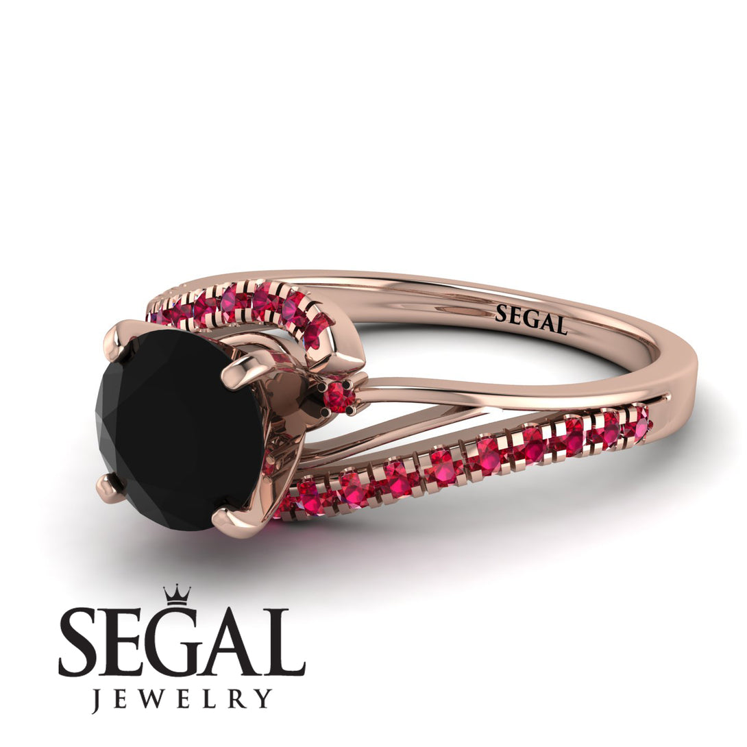 Twist Shank Black Diamond Engagement Ring - Maria No. 53