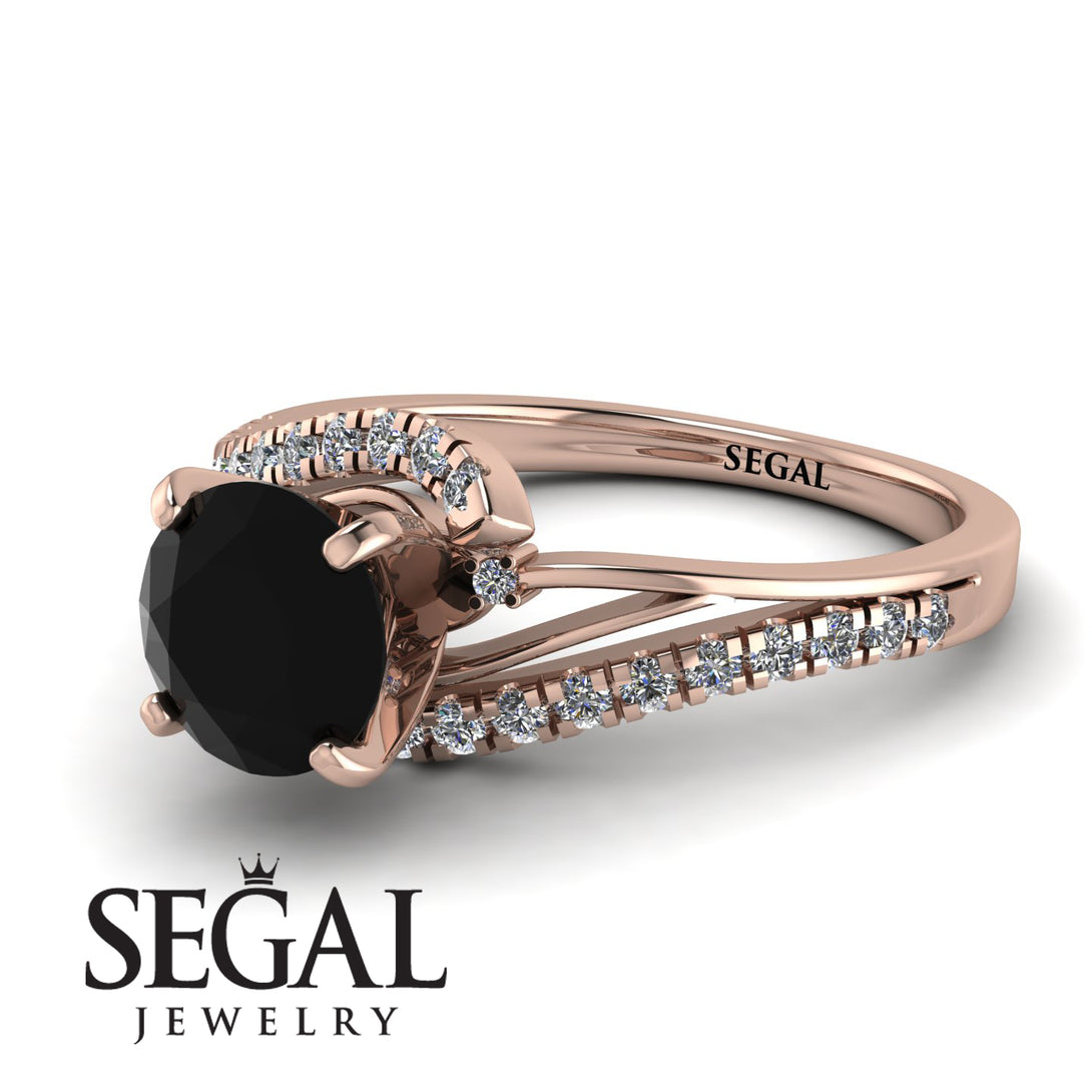 Twist Shank Black Diamond Engagement Ring - Maria No. 8