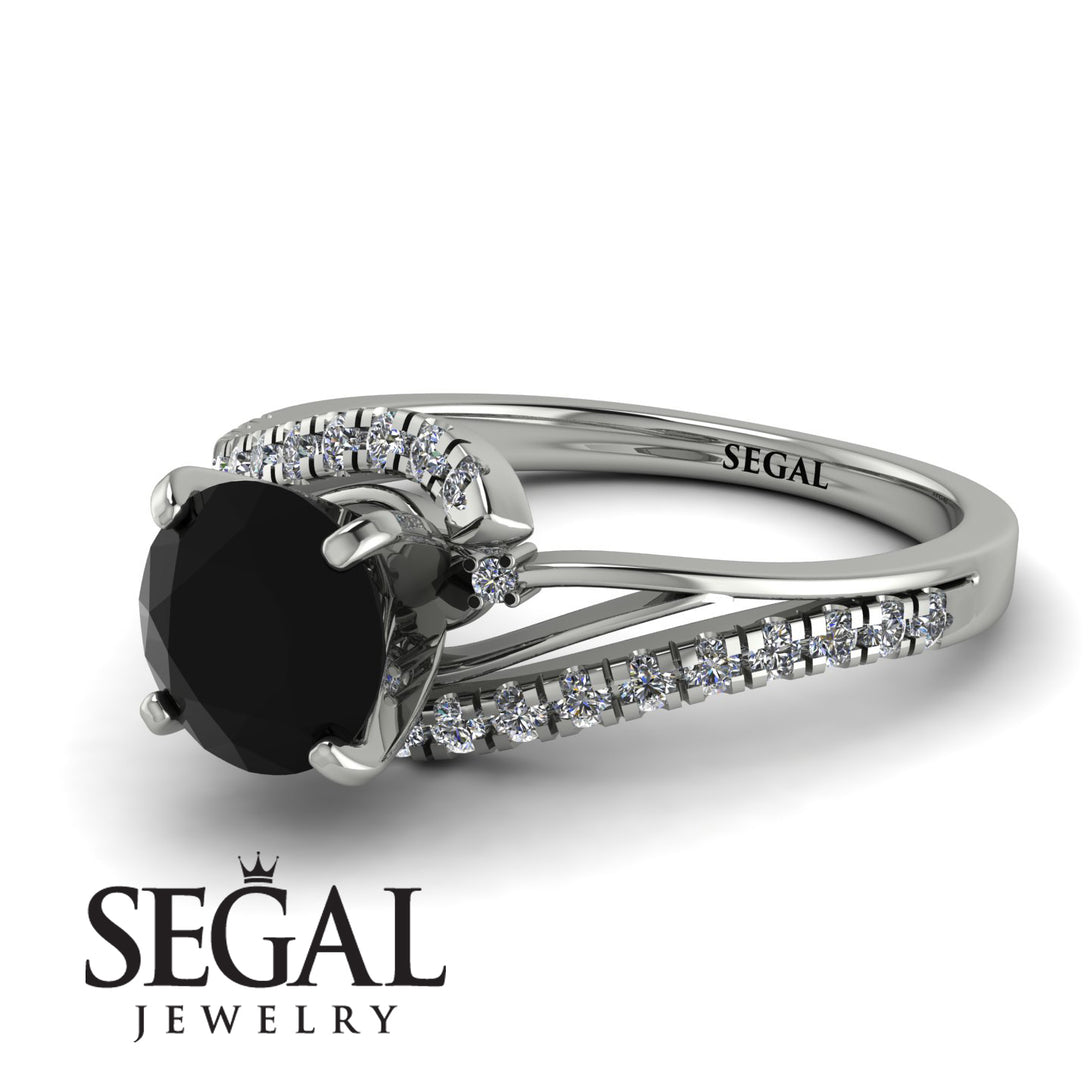 Twist Shank Black Diamond Engagement Ring - Maria No. 9