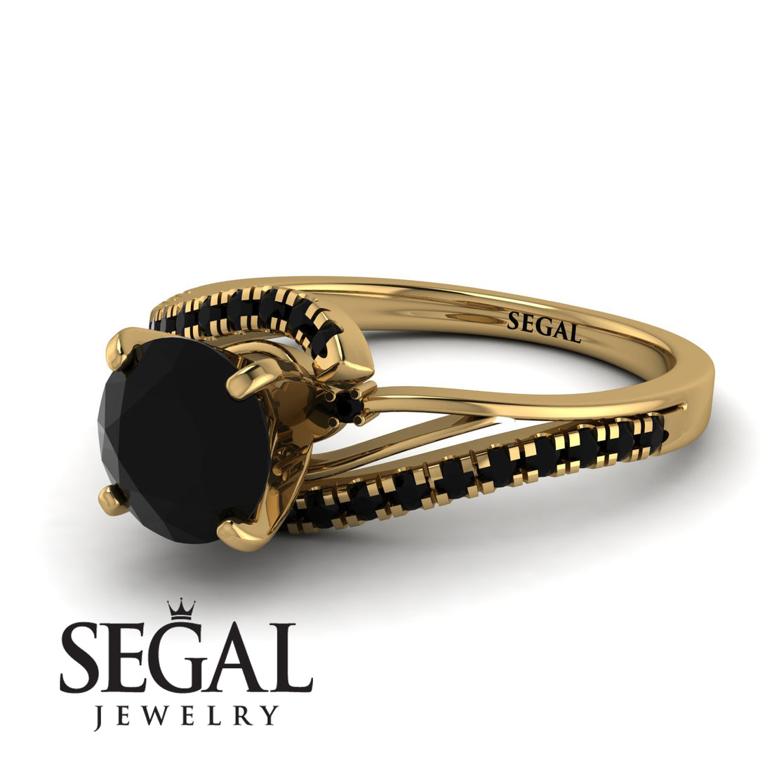 Twist Shank Black Diamond Engagement Ring - Maria No. 37