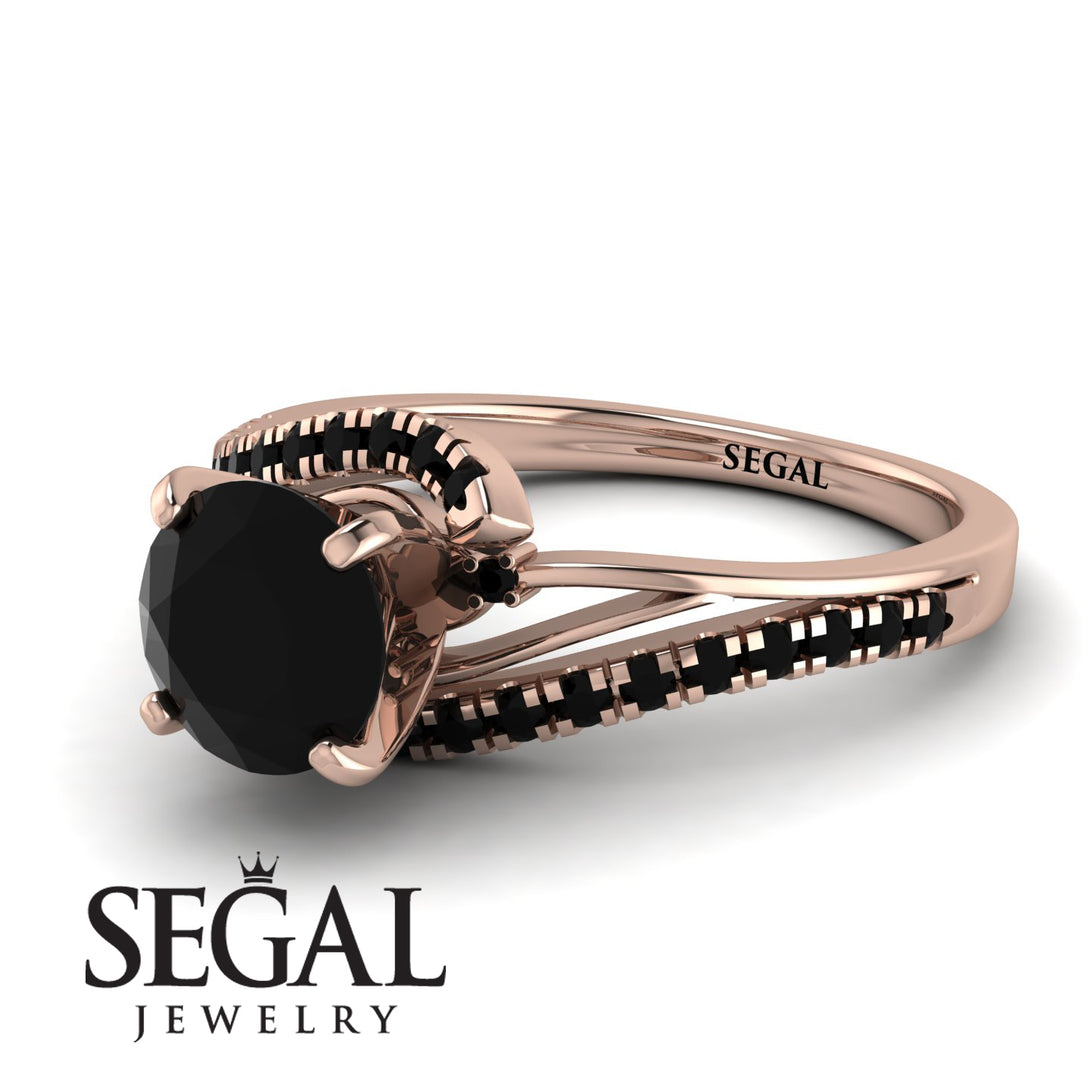 Twist Shank Black Diamond Engagement Ring - Maria No. 38