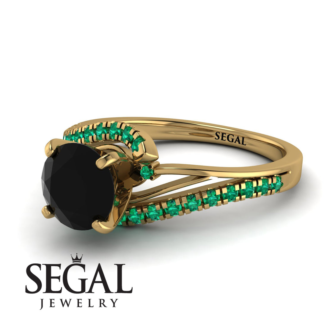 Twist Shank Black Diamond Engagement Ring - Maria No. 22