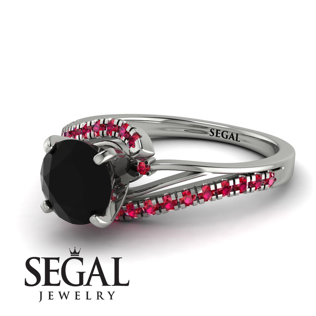 Twist Shank Black Diamond Engagement Ring - Maria No. 54
