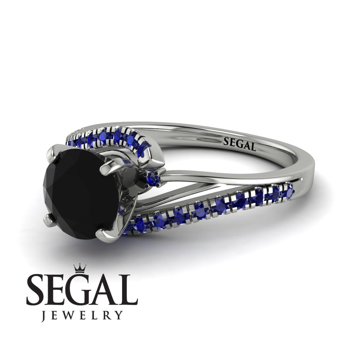 Twist Shank Black Diamond Engagement Ring - Maria No. 69
