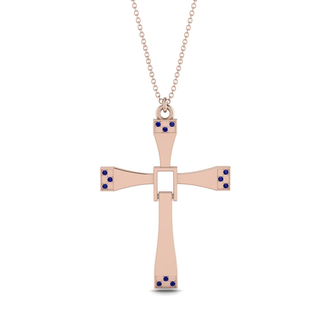 Two Parts Sapphire Cross Necklace - Felix No. 14