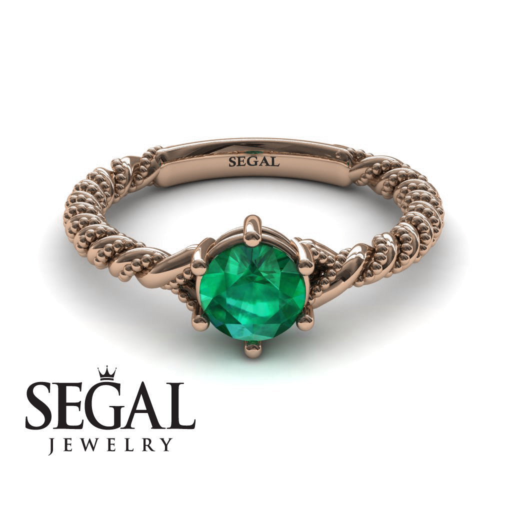 The Braid Ring Green Emerald Wedding Rings - Round Cut - Keira no. 5