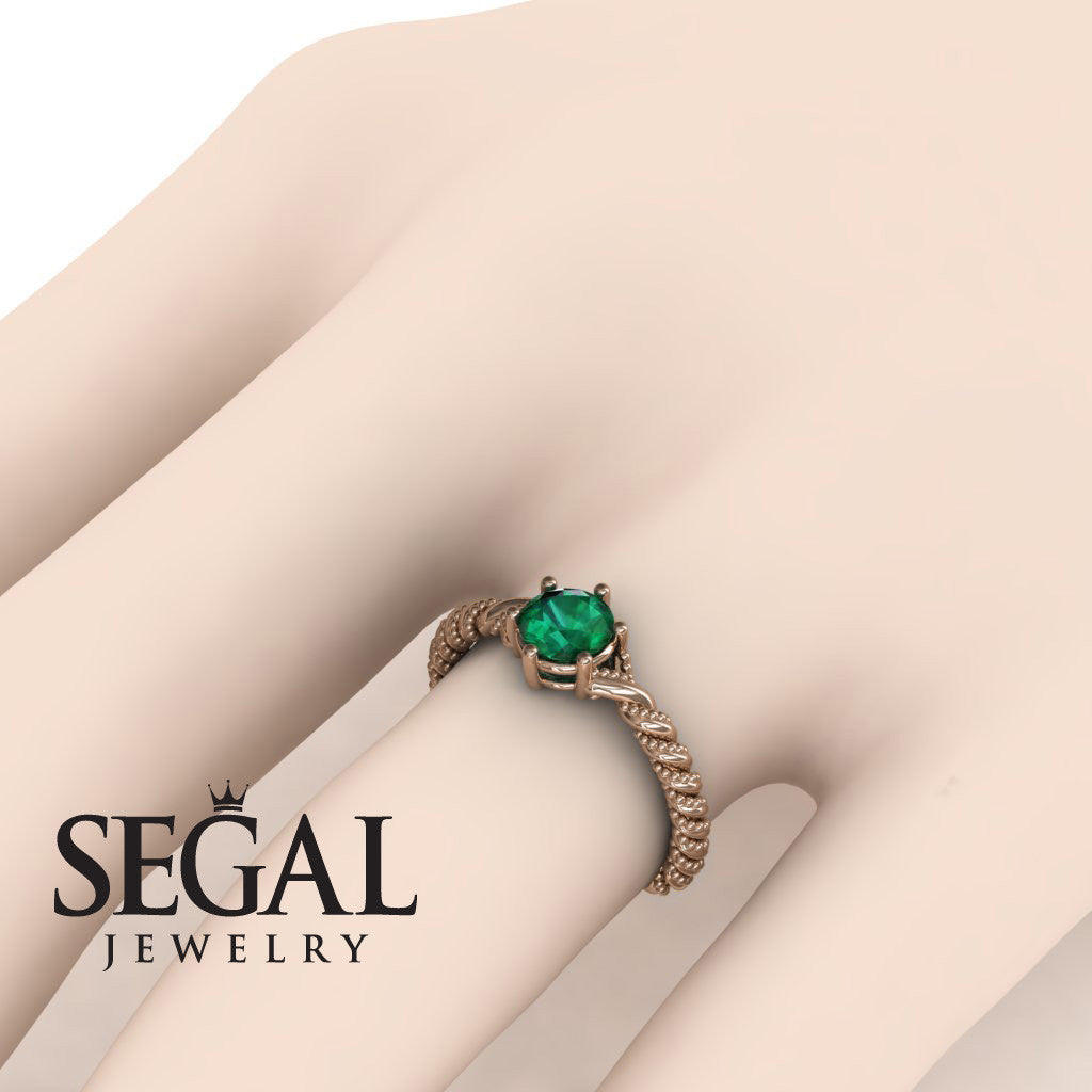 The Braid Ring Green Emerald Wedding Rings - Round Cut - Keira no. 5