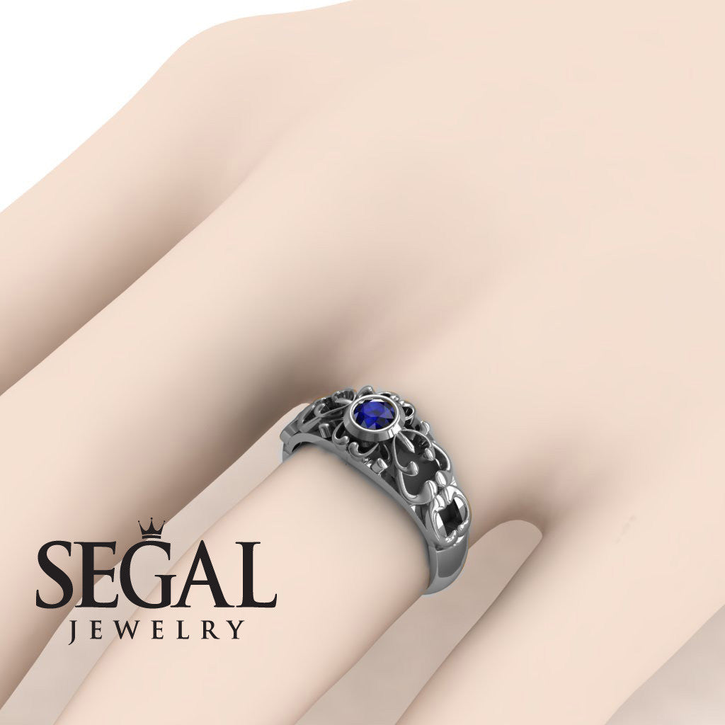 Custom The Ancient Ring Blue Sapphire Ring 18K White Gold - Makayla no. 15