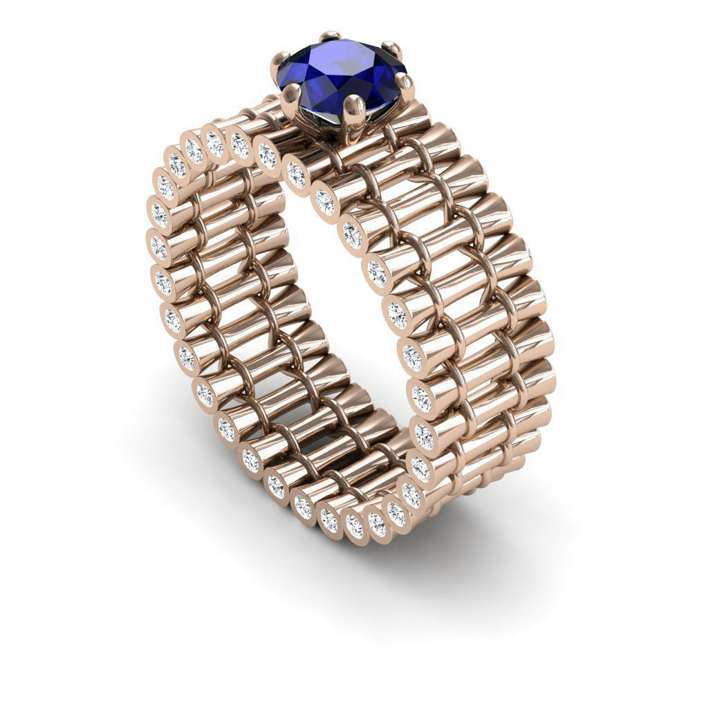 Unique Engagement Ring 14K Rose Gold Bamboo Branches Edwardian Ring Filigree Ring Sapphire With Ruby - Kayla no. 8