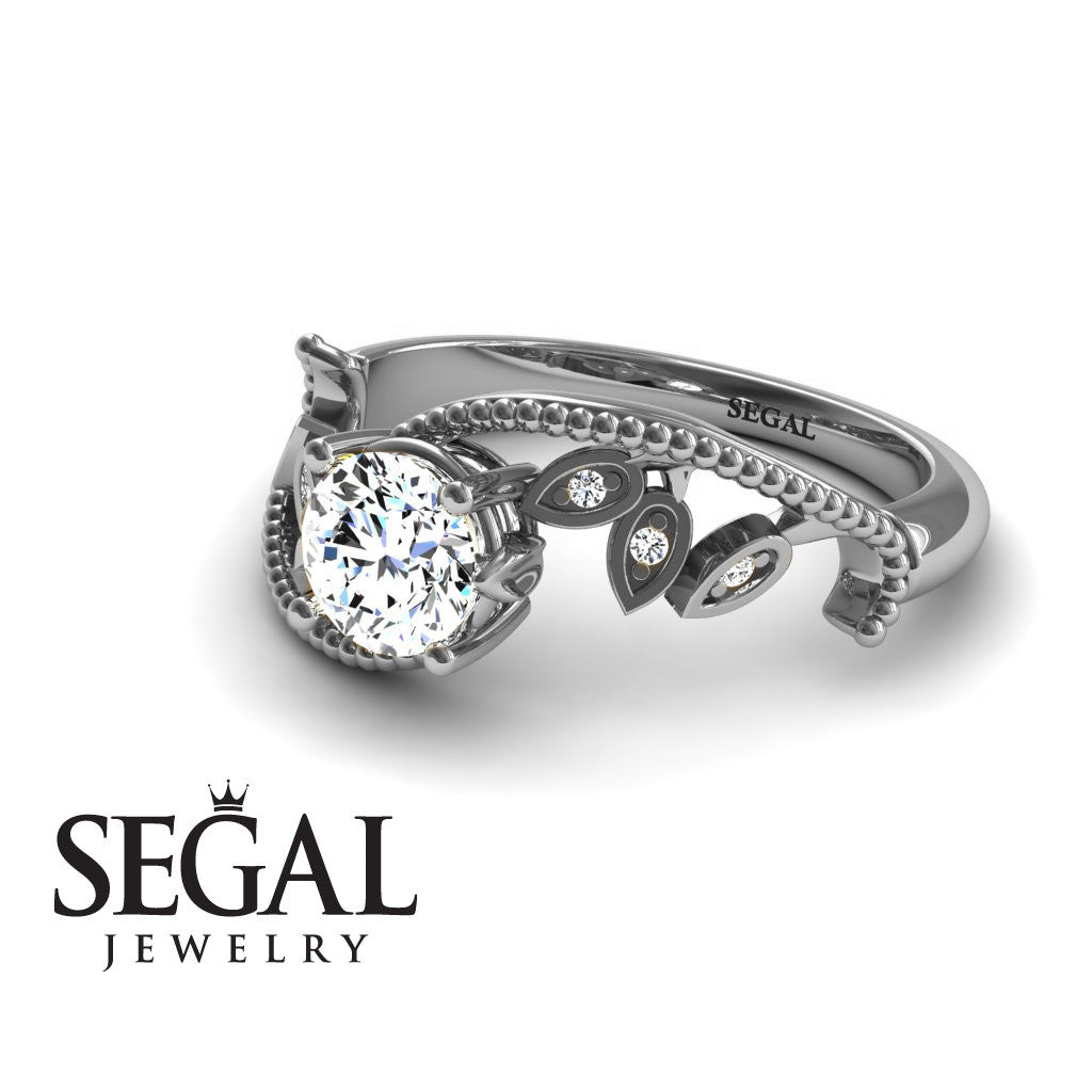 Semi Mount Leaf Relief Diamond Ring - 18k white gold Flower Engagement Ring - Audrey no. 30