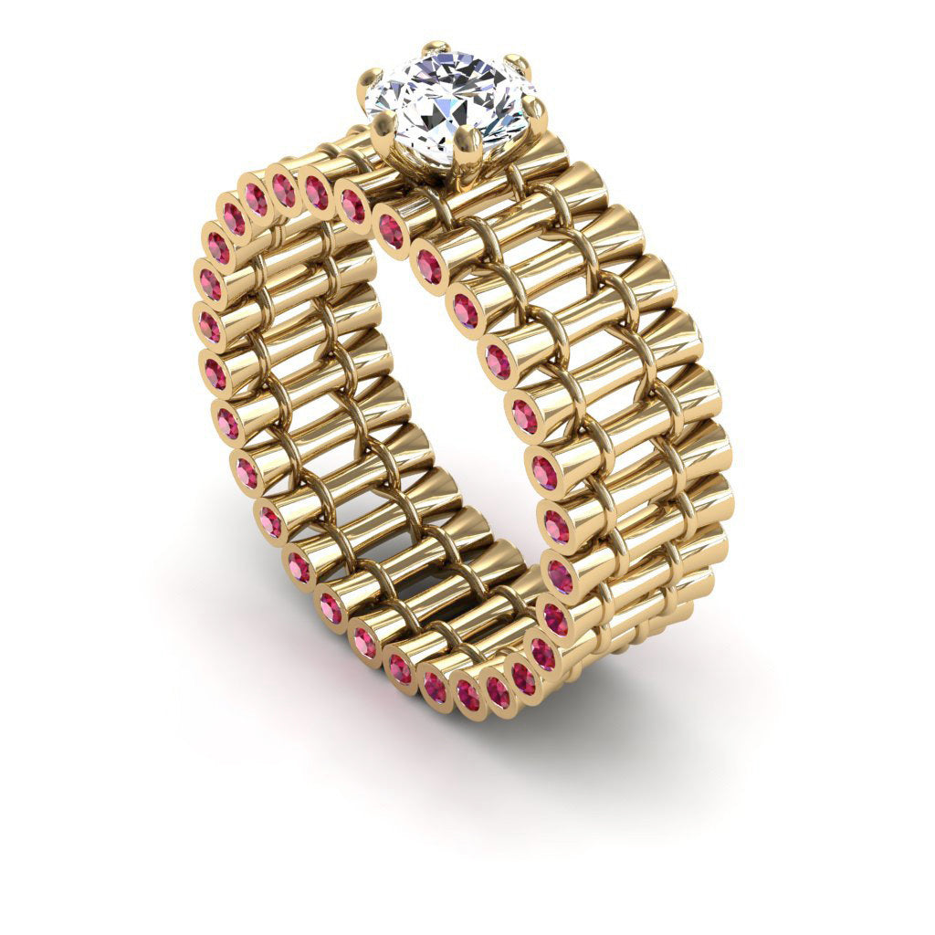 Unique Engagement Ring Diamond ring 14K Yellow Gold Bamboo Branches Edwardian Ring Filigree Ring White diamond - Kayla no. 19