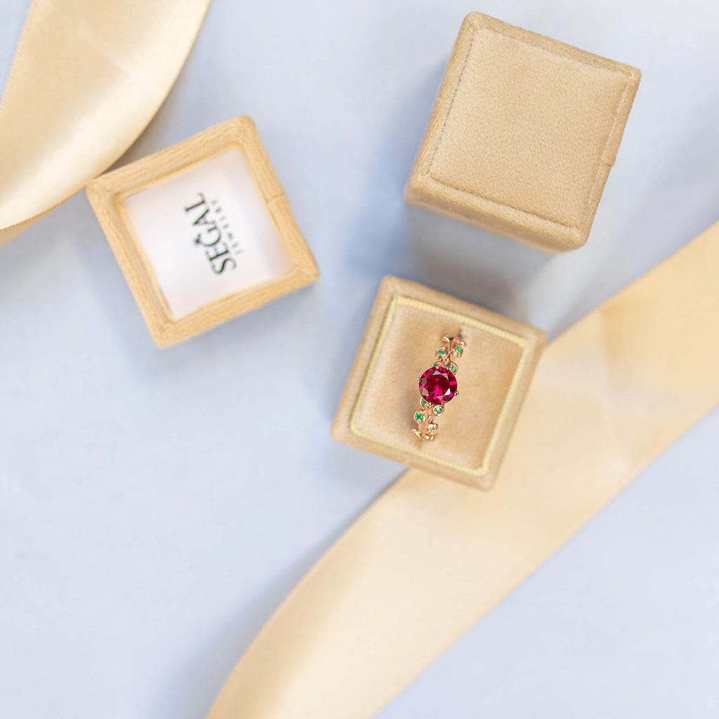 Leaves All Around Yellow Gold Ruby Ring - Sydney 2ct No. 55