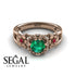 Bridal Set Flower and Leafs Powerhouse Ring Green Emerald Ring- Mackenzie no. 11