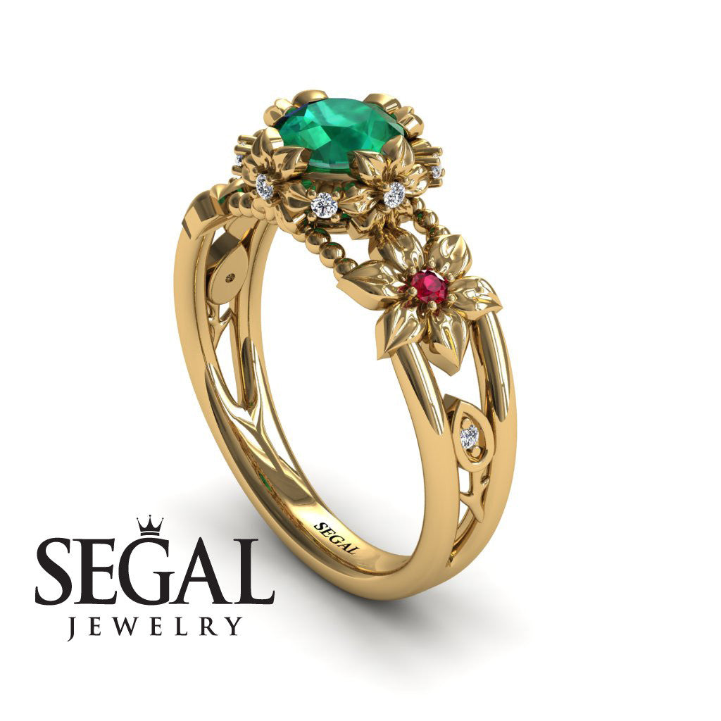 Adam's Flower and Leafs Powerhouse Ring Green Emerald Ring- Mackenzie no. 100