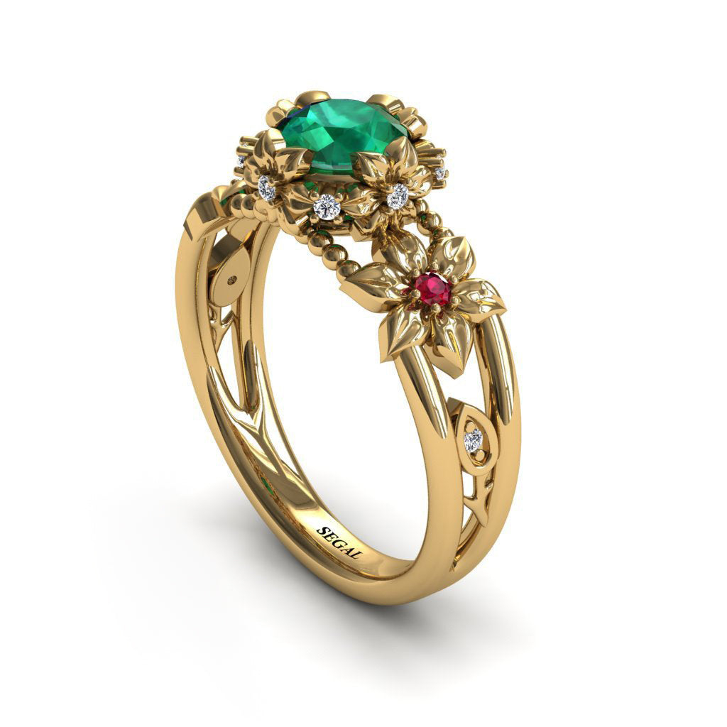 Adam's Flower and Leafs Powerhouse Ring Green Emerald Ring- Mackenzie no. 100
