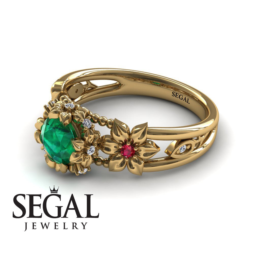 Adam's Flower and Leafs Powerhouse Ring Green Emerald Ring- Mackenzie no. 100