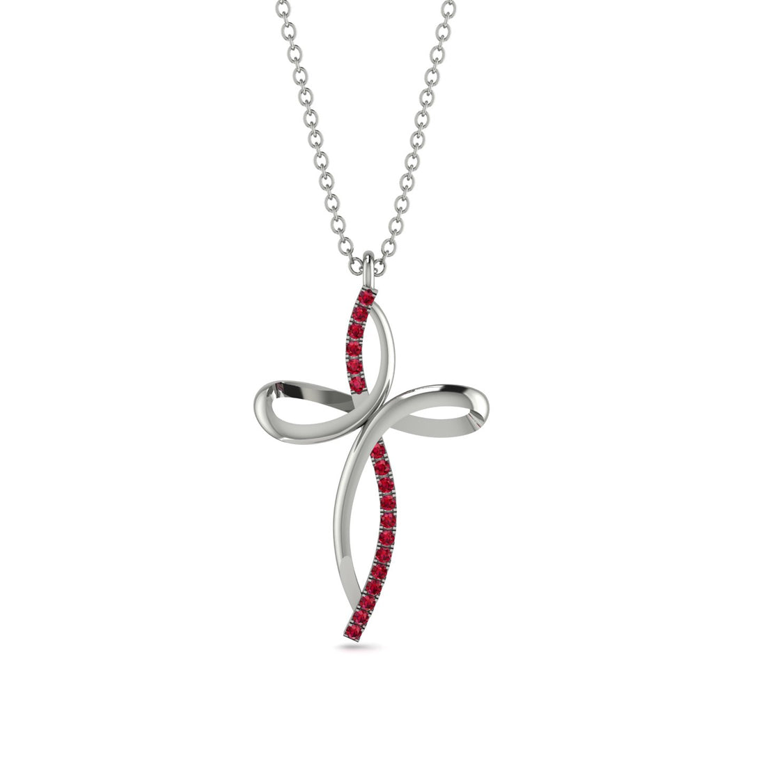 Unique Ruby Swirling Cross Necklace - Arthur No. 12