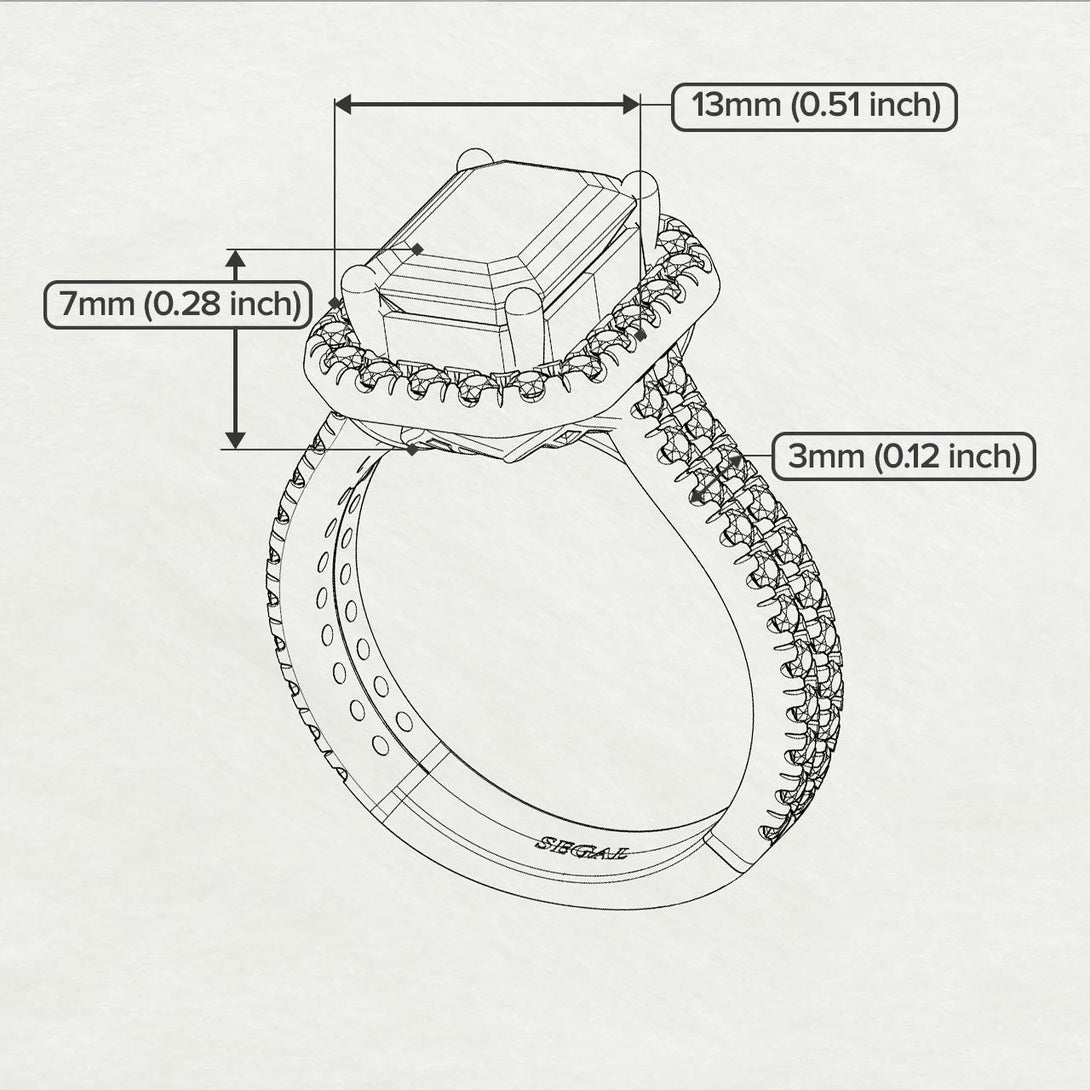 Two Tones Gorgeous Emerald Cut Diamond Pave Double Shank Engagement Ring With Hidden Stone - Veronica No. 78