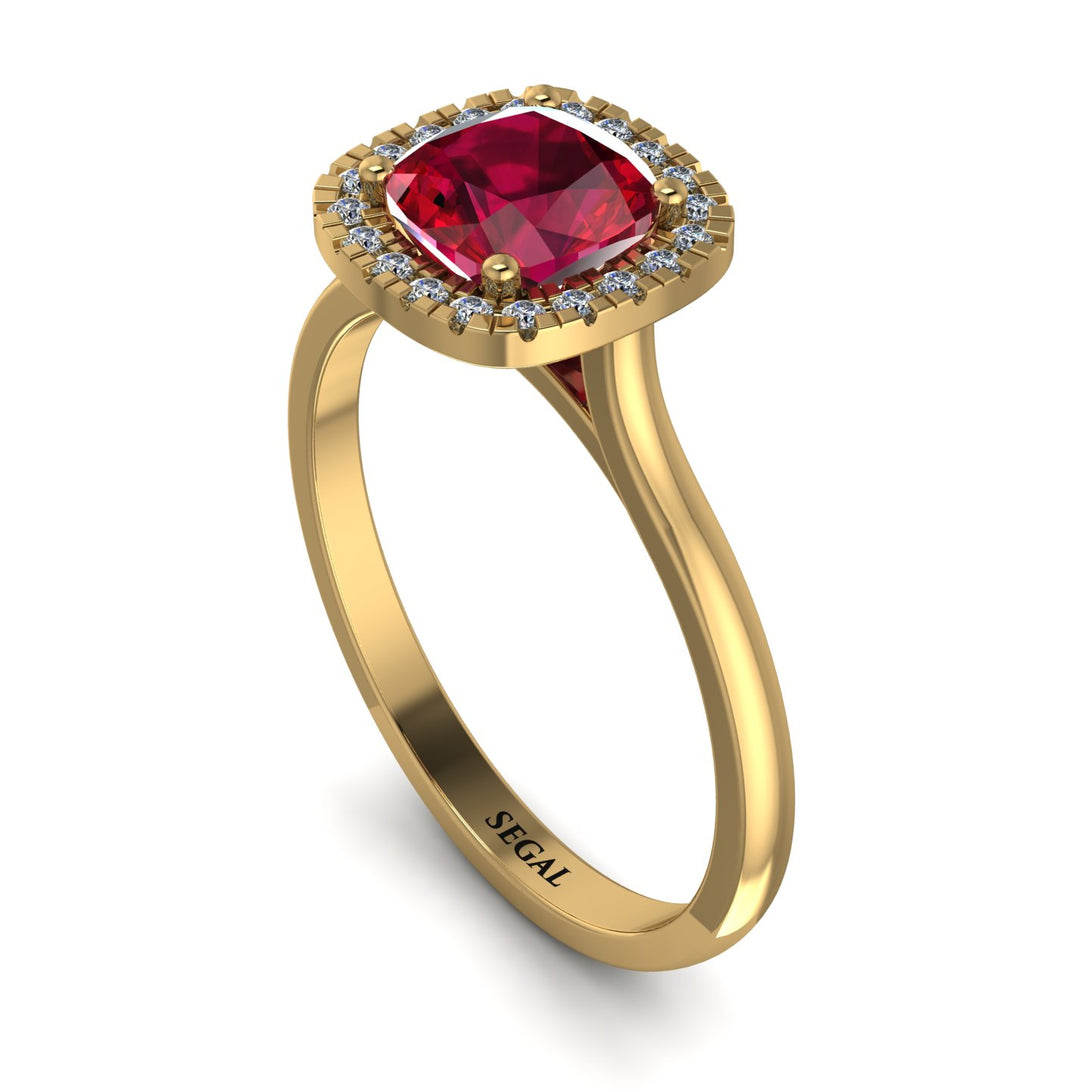 Vintage Classic Halo Cushion Ruby Ring - Skylar No. 10