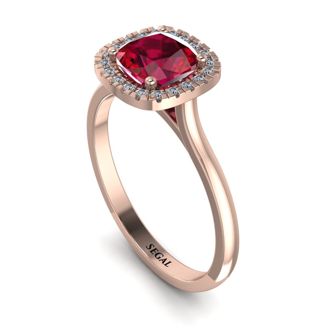 Vintage Classic Halo Cushion Ruby Ring - Skylar No. 11