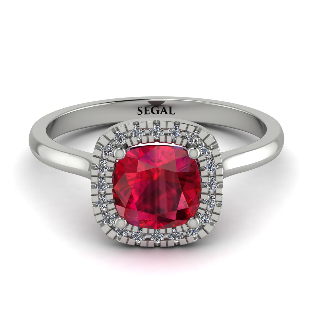 Vintage Classic Halo Cushion Ruby Ring - Skylar No. 12
