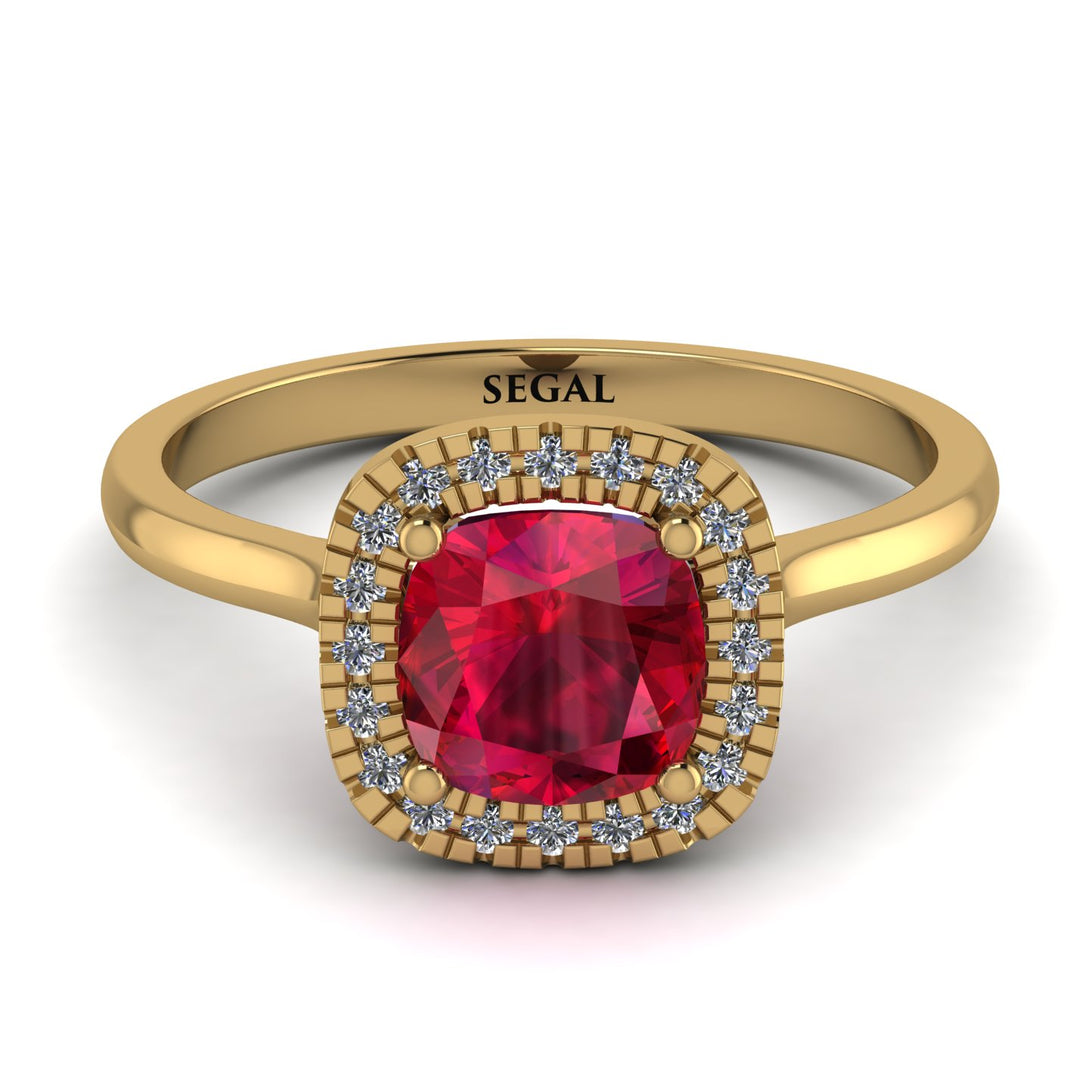 Vintage Classic Halo Cushion Ruby Ring - Skylar No. 10