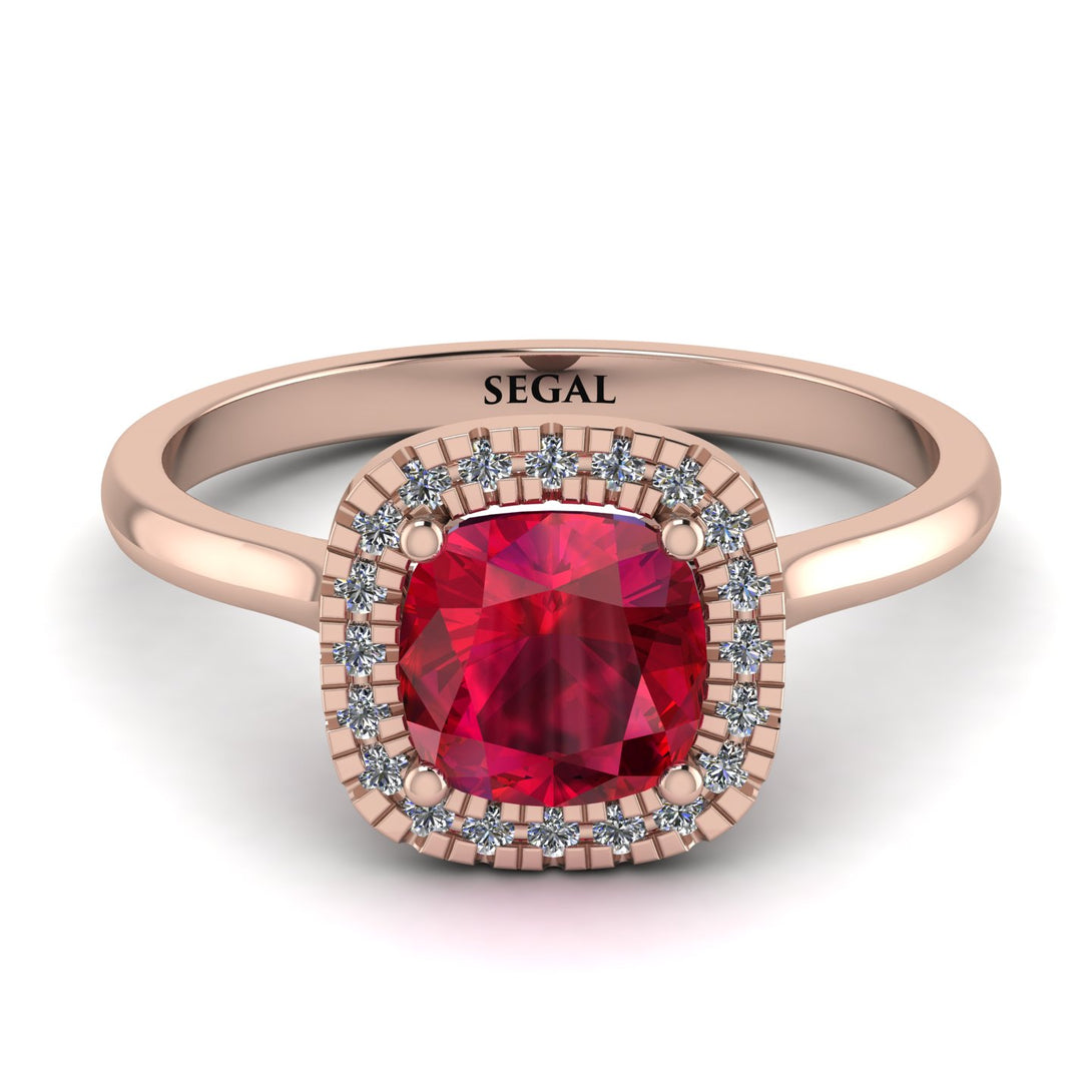 Vintage Classic Halo Cushion Ruby Ring - Skylar No. 11