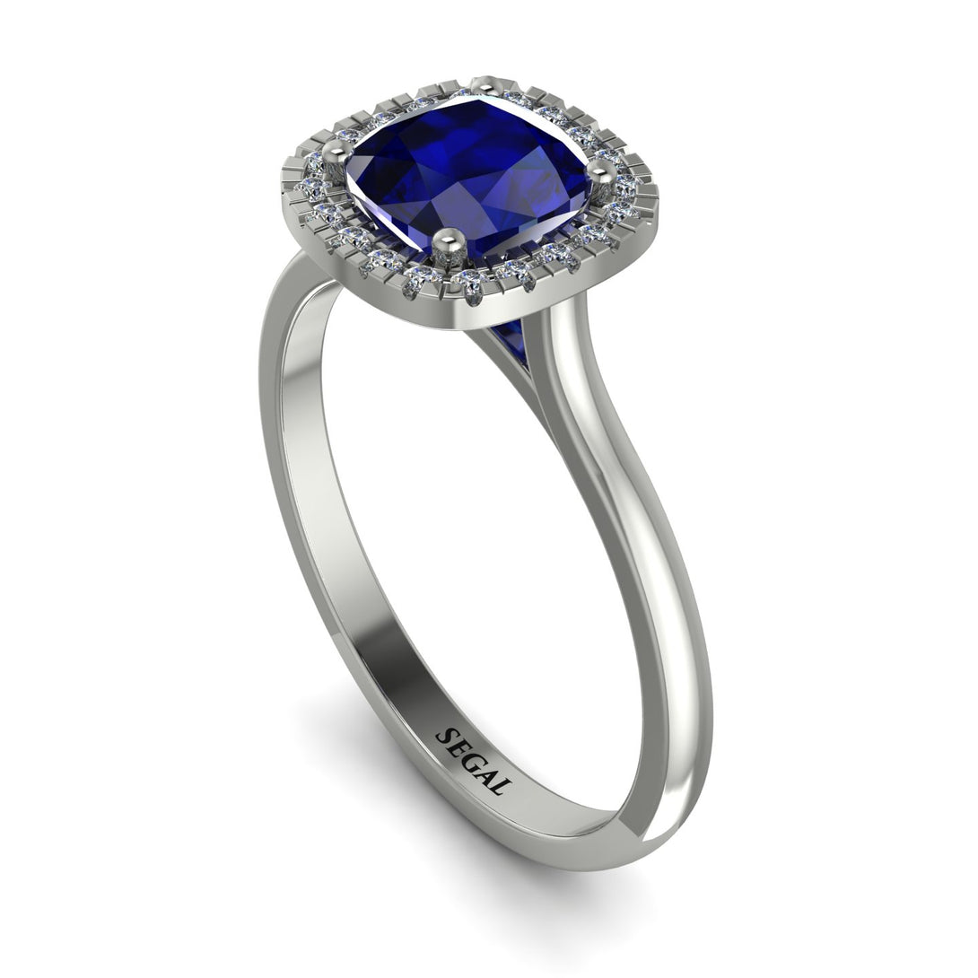 Vintage Classic Halo Cushion Sapphire Ring - Skylar No. 15