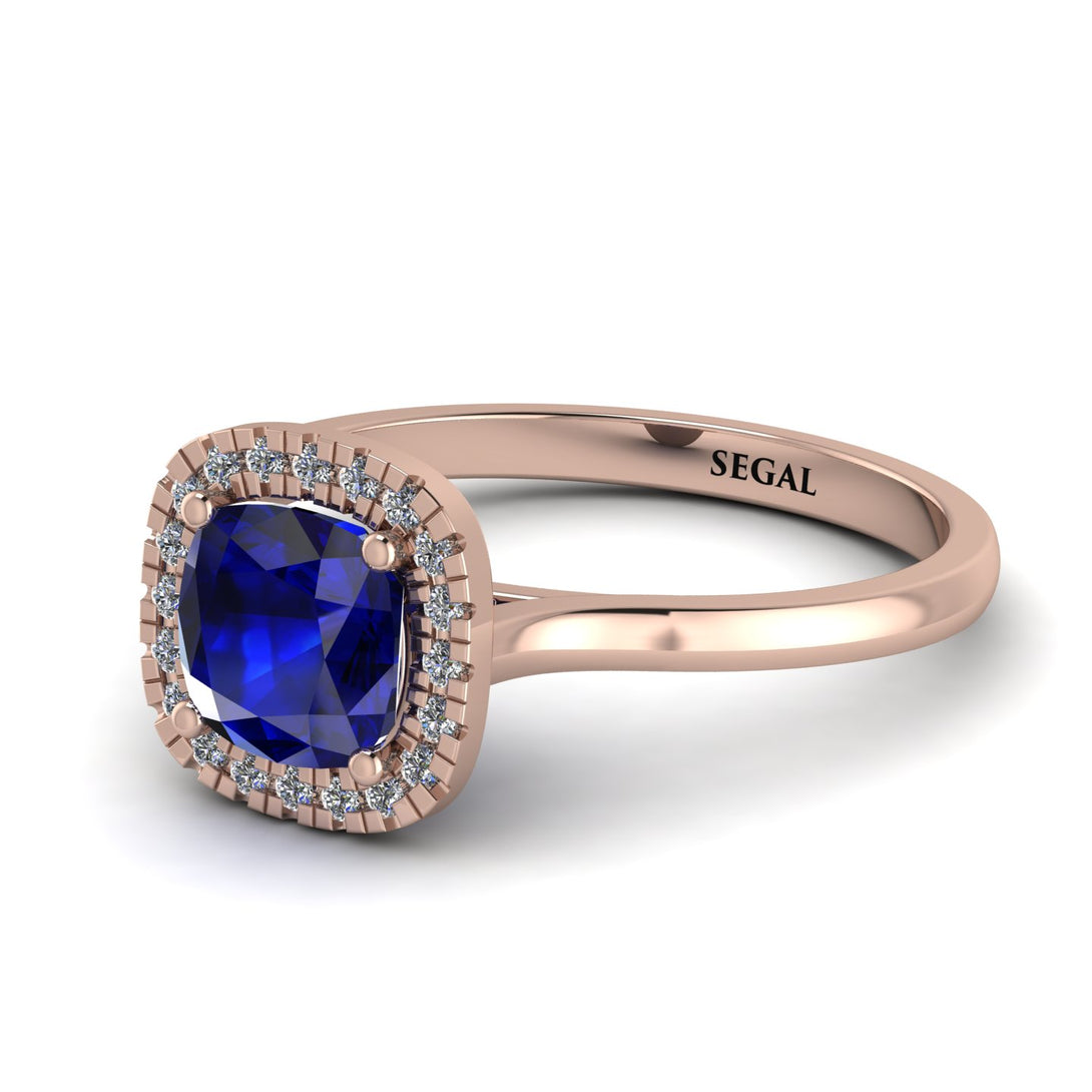 Vintage Classic Halo Cushion Sapphire Ring - Skylar No. 14