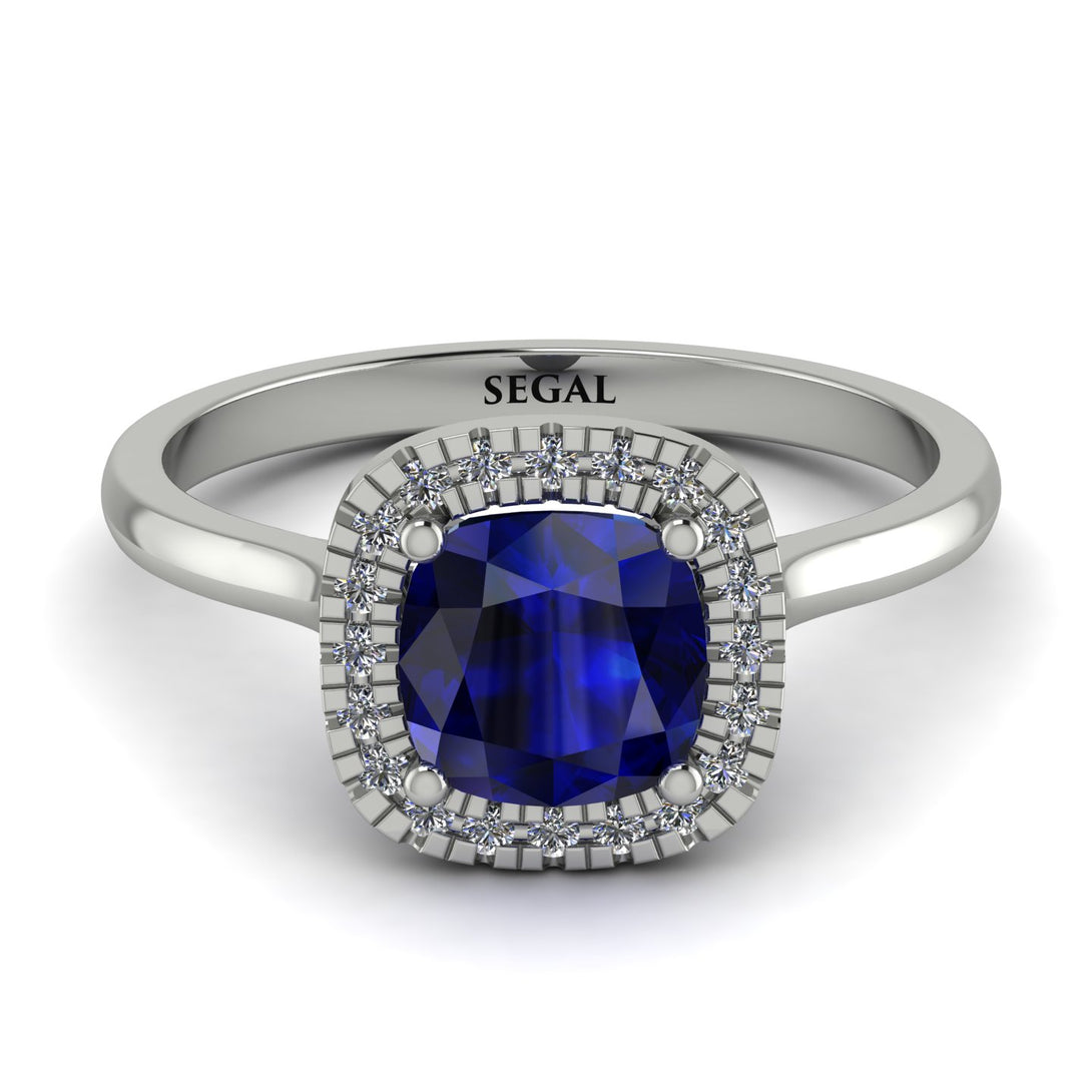 Vintage Classic Halo Cushion Sapphire Ring - Skylar No. 15