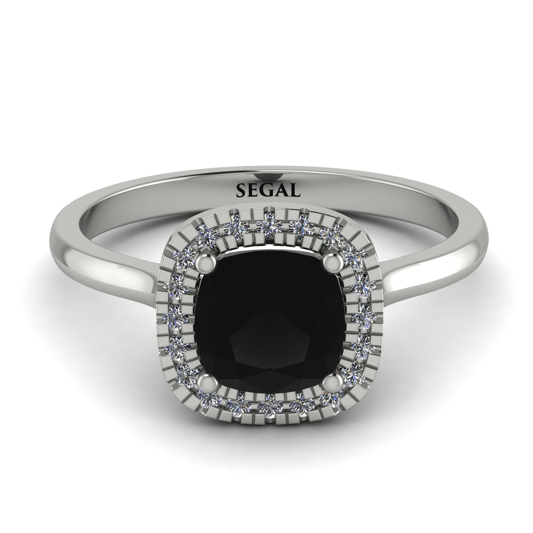 Vintage Classic Halo Cushion Black Diamond Ring - Skylar No. 9