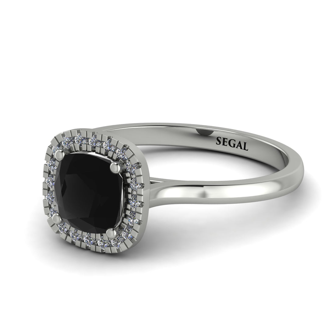 Vintage Classic Halo Cushion Black Diamond Ring - Skylar No. 9
