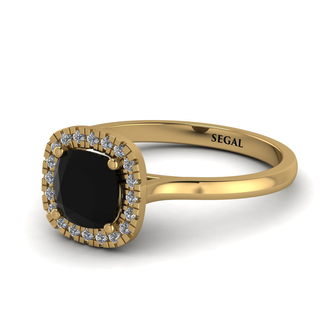 Vintage Classic Halo Cushion Black Diamond Ring - Skylar No. 7
