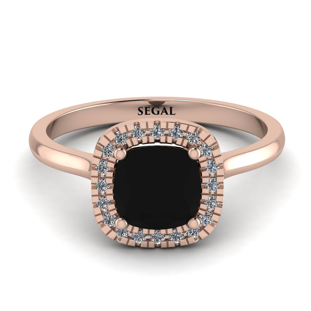 Vintage Classic Halo Cushion Black Diamond Ring - Skylar No. 8