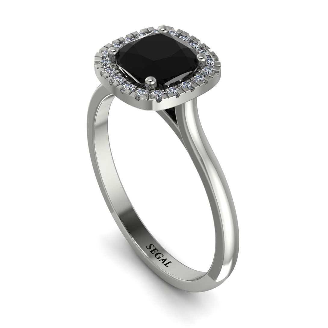 Vintage Classic Halo Cushion Black Diamond Ring - Skylar No. 9