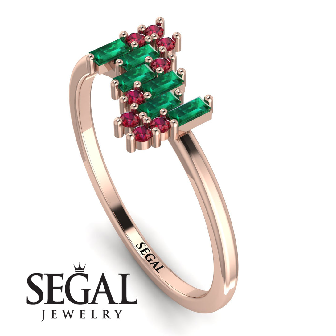 Baguette And Round Emerald Band - Daniela No. 50