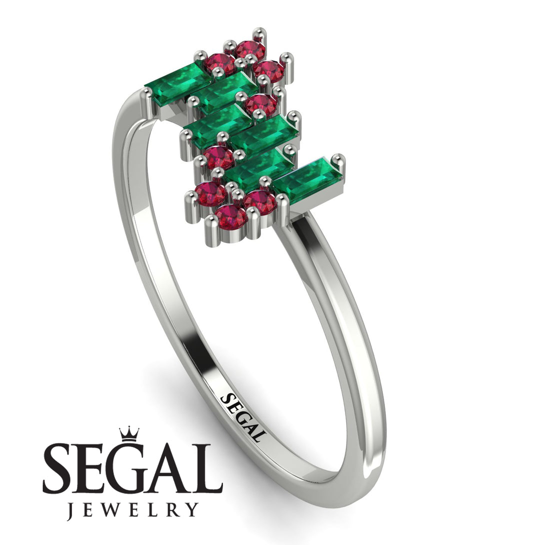 Baguette And Round Emerald Band - Daniela No. 51