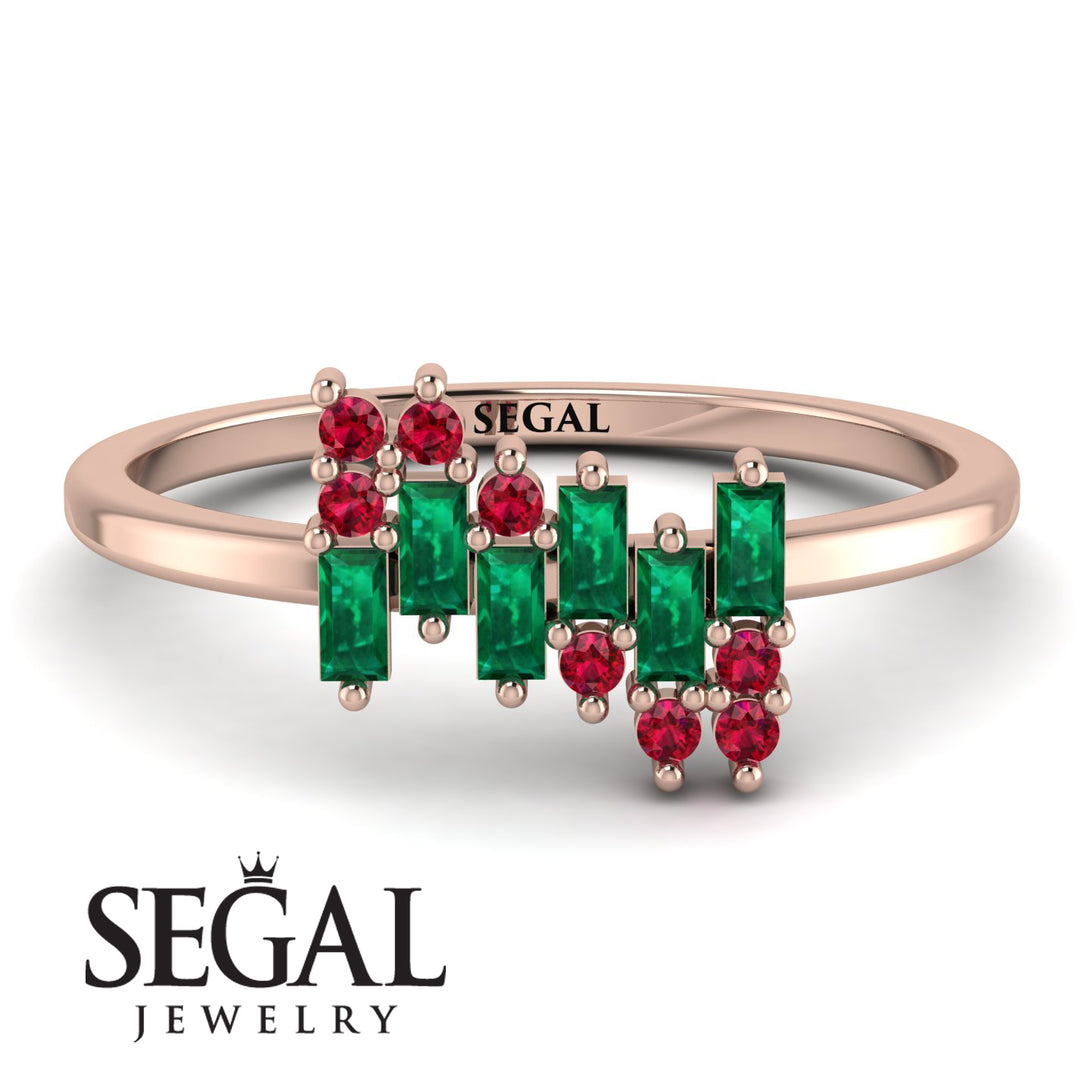 Baguette And Round Emerald Band - Daniela No. 50