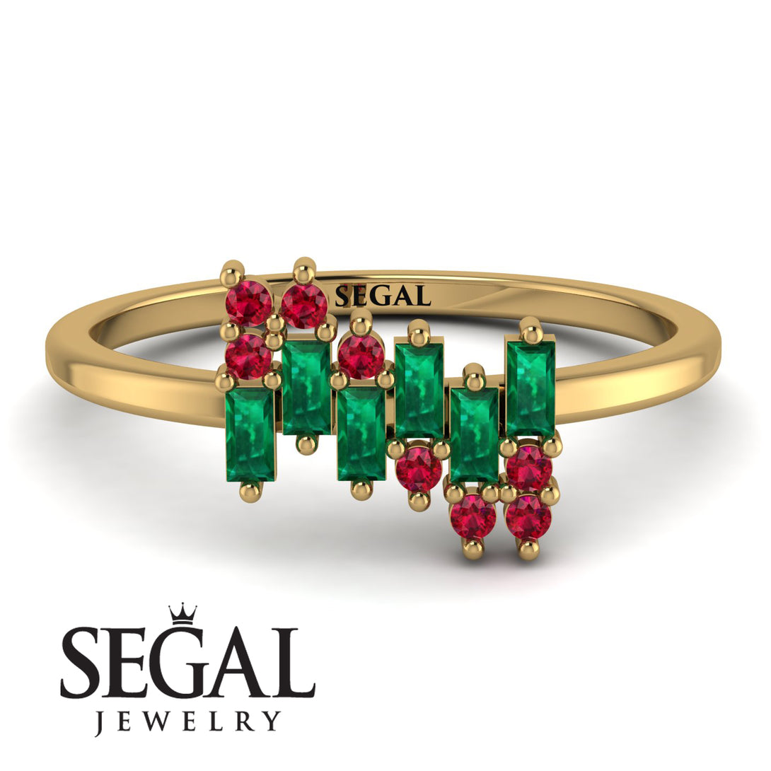 Baguette And Round Emerald Band - Daniela No. 49