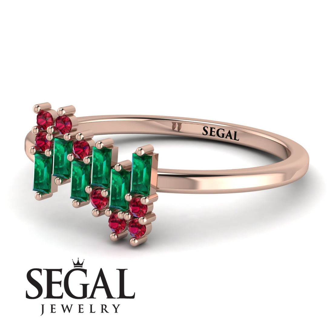 Baguette And Round Emerald Band - Daniela No. 50