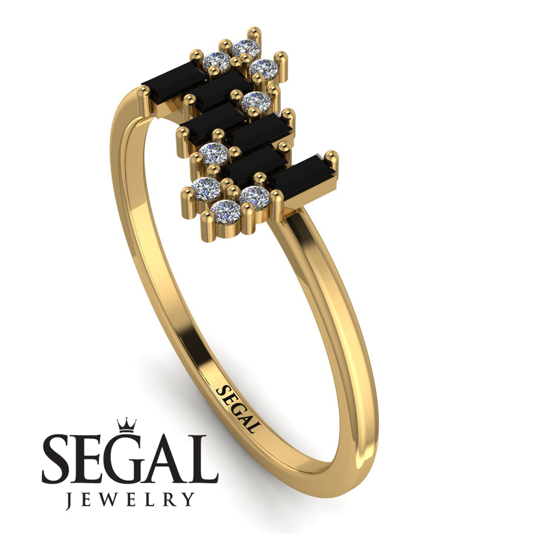 Baguette And Round Black Diamond Band - Daniela No. 7