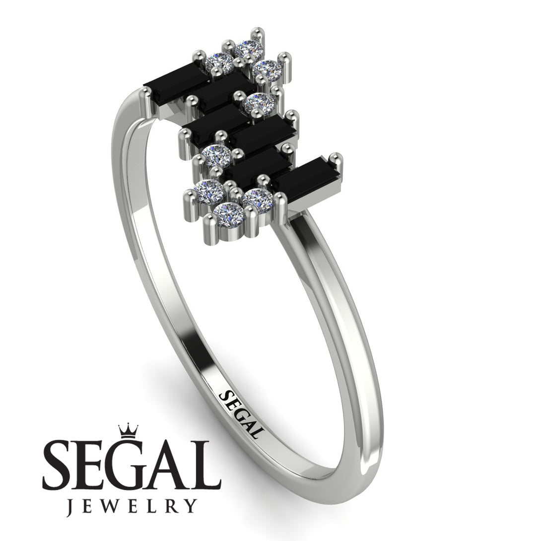 Baguette And Round Black Diamond Band - Daniela No. 9