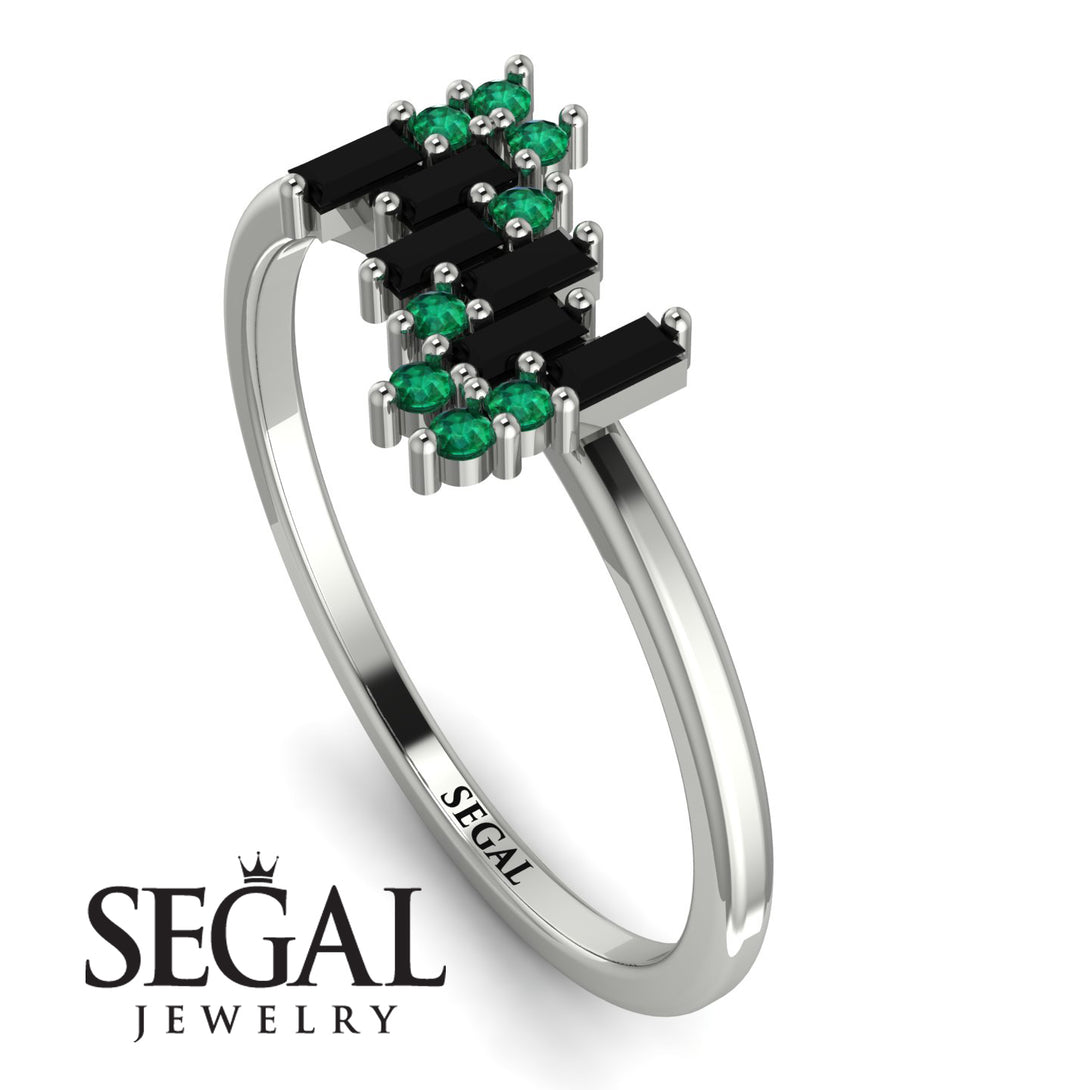 Baguette And Round Black Diamond Band - Daniela No. 24