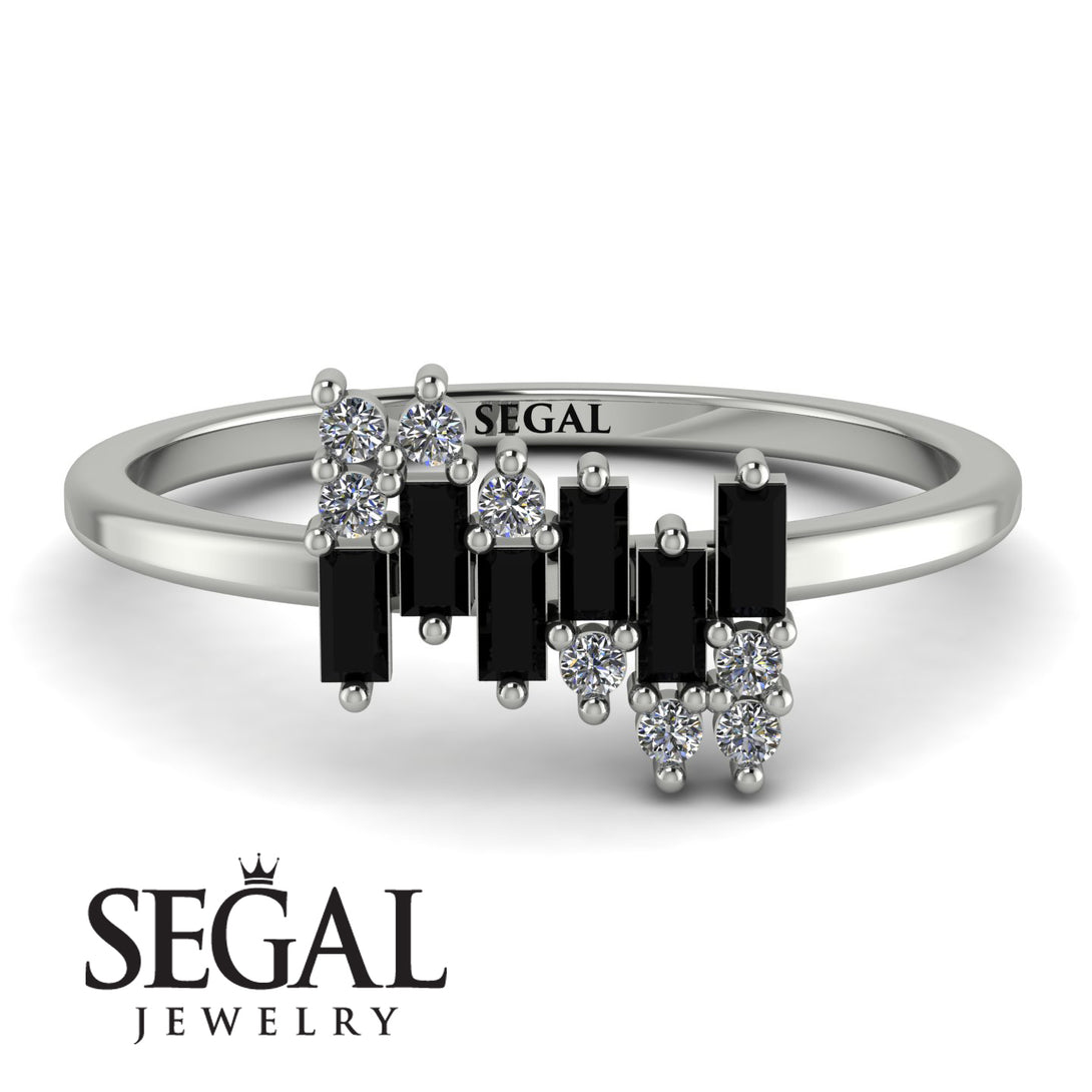 Baguette And Round Black Diamond Band - Daniela No. 9