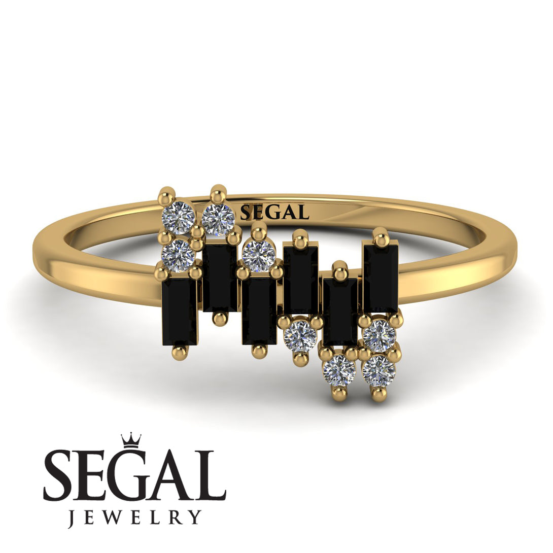 Baguette And Round Black Diamond Band - Daniela No. 7