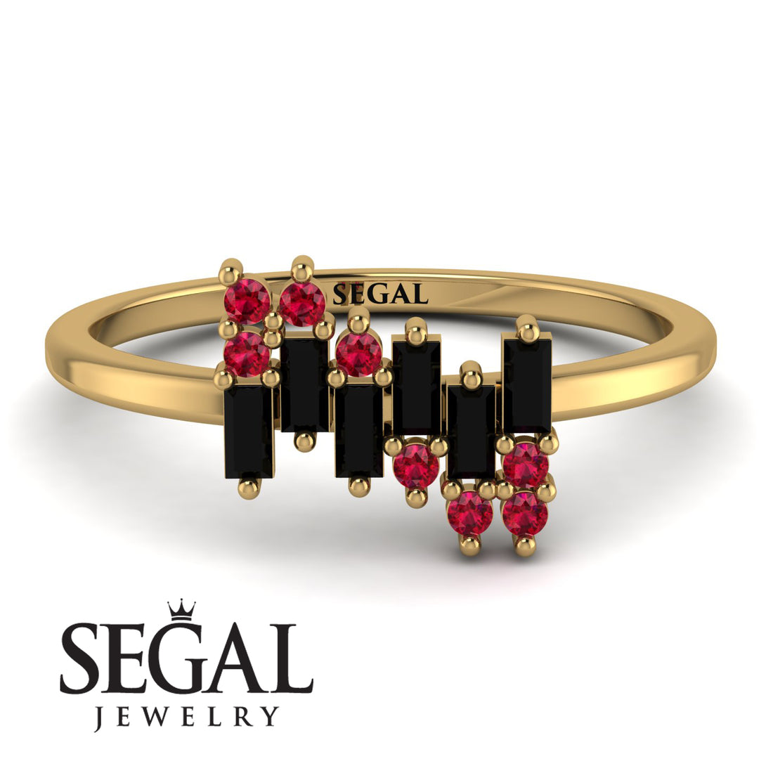 Baguette And Round Black Diamond Band - Daniela No. 52